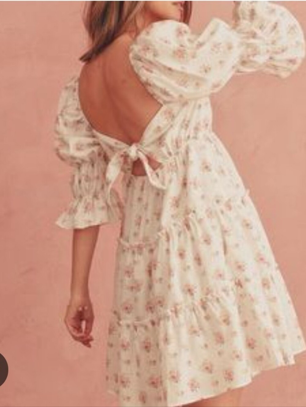 Storia Cream Mini Dress with Pink Floral Print - Picture 2 of 5